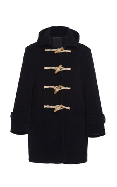 Shop Ami Alexandre Mattiussi Hooded Wool-blend Duffle Coat In Navy