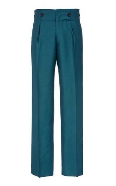 Shop Lanvin Wool And Mohair-blend Straight-leg Pants In Blue