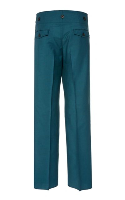 Shop Lanvin Wool And Mohair-blend Straight-leg Pants In Blue