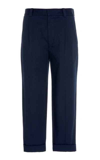 Shop Acne Studios Cropped Stretch-cotton Straight-leg Trousers In Navy