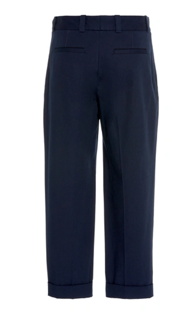 Shop Acne Studios Cropped Stretch-cotton Straight-leg Trousers In Navy
