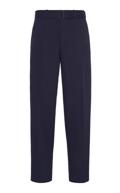 Shop Ermenegildo Zegna Belted Cotton-blend Straight-leg Trousers In Navy