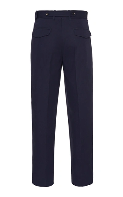 Shop Ermenegildo Zegna Belted Cotton-blend Straight-leg Trousers In Navy