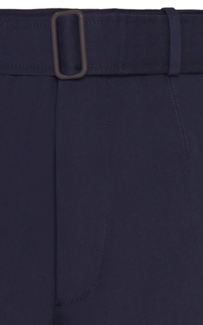 Shop Ermenegildo Zegna Belted Cotton-blend Straight-leg Trousers In Navy