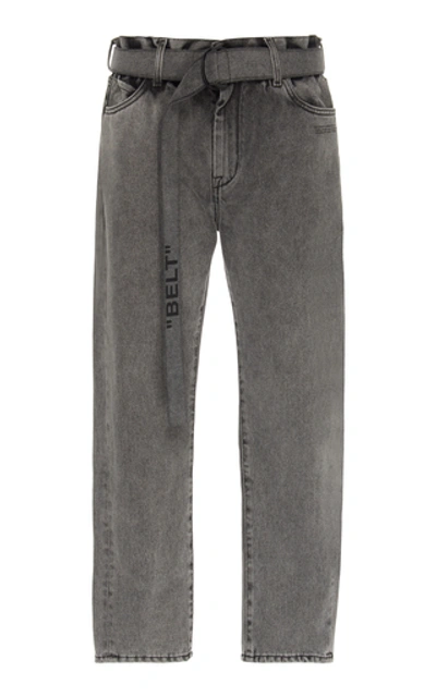 Shop Off-white Belted Low-rise Rigid Straight-leg Jeans In Grey