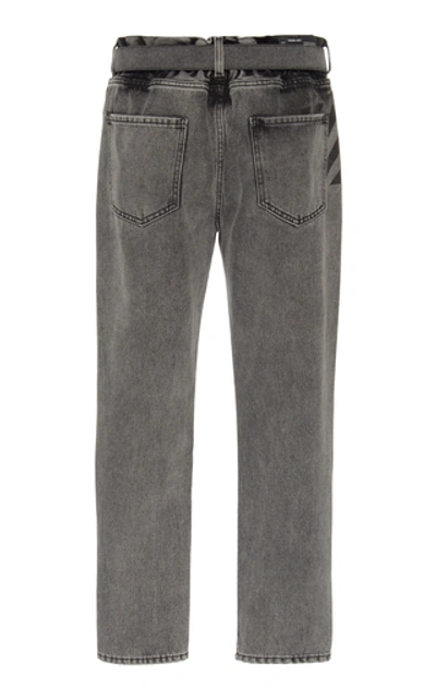 Shop Off-white Belted Low-rise Rigid Straight-leg Jeans In Grey