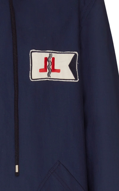 Shop Lanvin Hooded Logo-embroidered Cotton-twill Parka In Navy