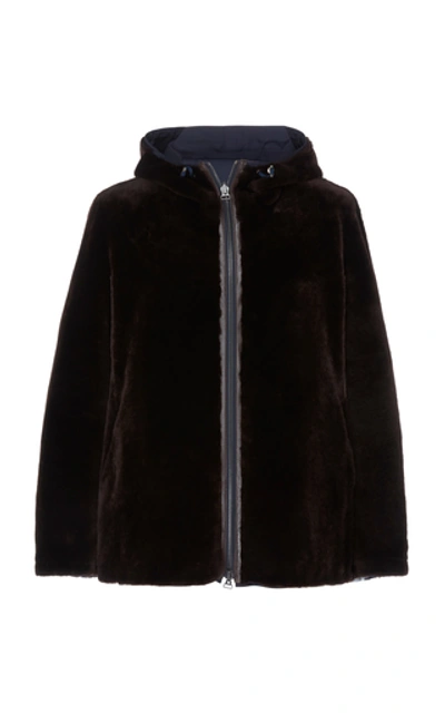 Shop Yves Salomon Reversible Hooded Wool And Shell Parka In Navy