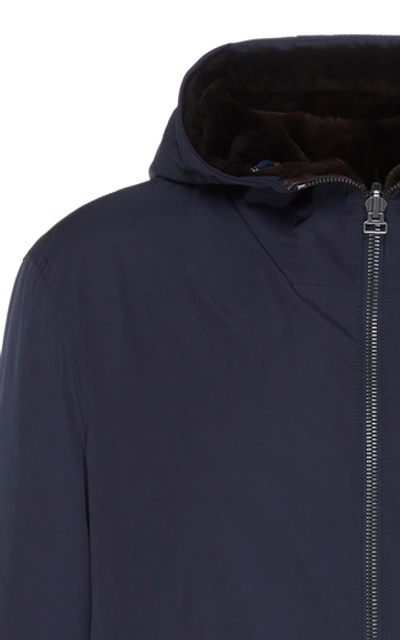 Shop Yves Salomon Reversible Hooded Wool And Shell Parka In Navy