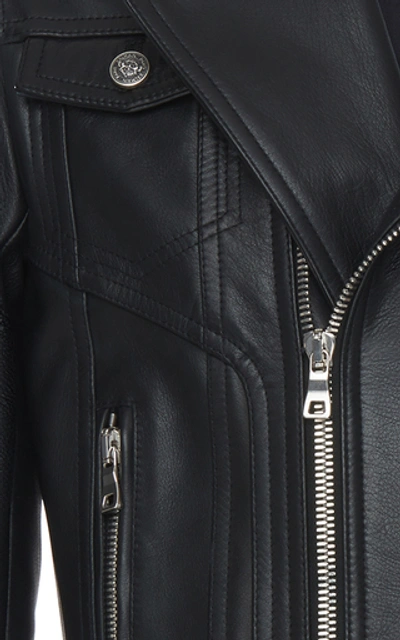 Shop Balmain Fringe Leather Motorcycle Jacket In Black