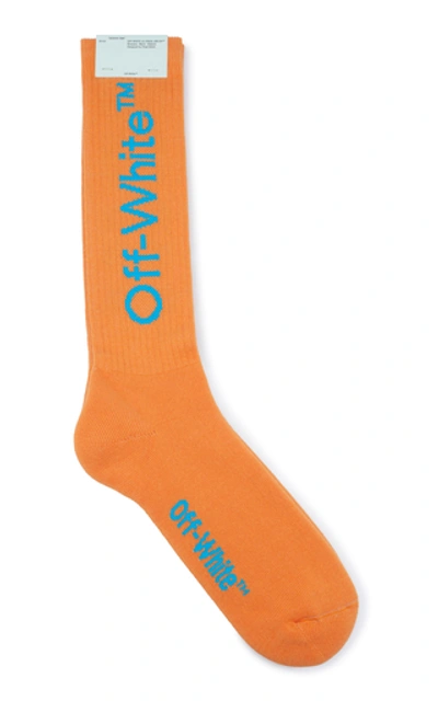 Shop Off-white Arrow Cotton Intarsia-knit Socks In Orange
