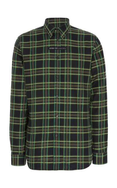 Shop Givenchy Logo-patch Plaid Cotton Shirt In Green