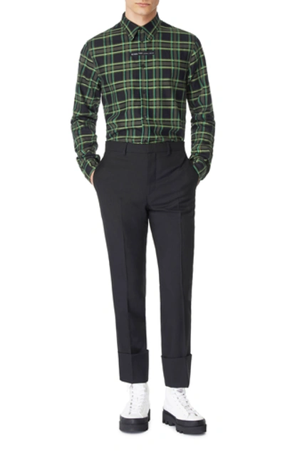 Shop Givenchy Logo-patch Plaid Cotton Shirt In Green