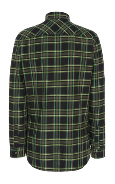 Shop Givenchy Logo-patch Plaid Cotton Shirt In Green