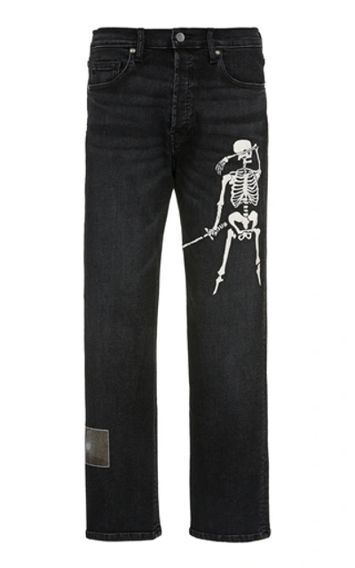 Shop Lost Daze Skull-embroidered Straight-leg Jeans In Black