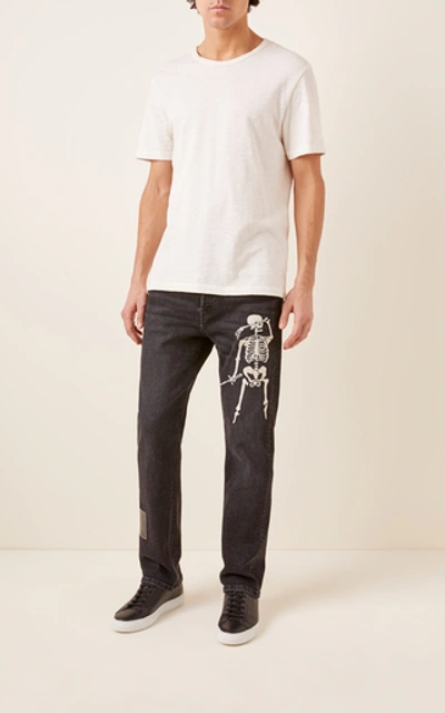 Shop Lost Daze Skull-embroidered Straight-leg Jeans In Black