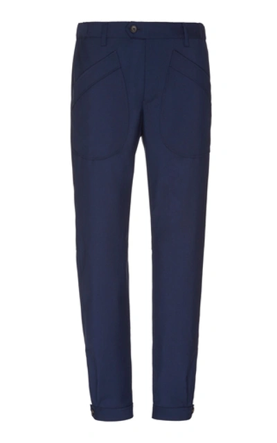 Shop Lanvin Wool And Mohair-blend Slim-leg Pants In Navy