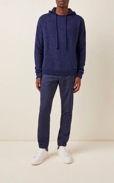 Shop Lanvin Mélange Alpaca, Silk And Cashmere-blend Hoodie In Navy