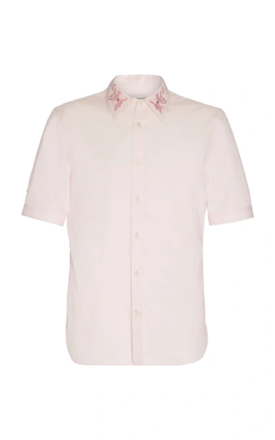 Shop Alexander Mcqueen Floral-embroidered Cotton-poplin Shirt In Pink