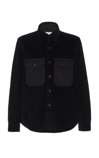 Shop Ami Alexandre Mattiussi Denim-trimmed Cotton-corduroy Shirt In Black