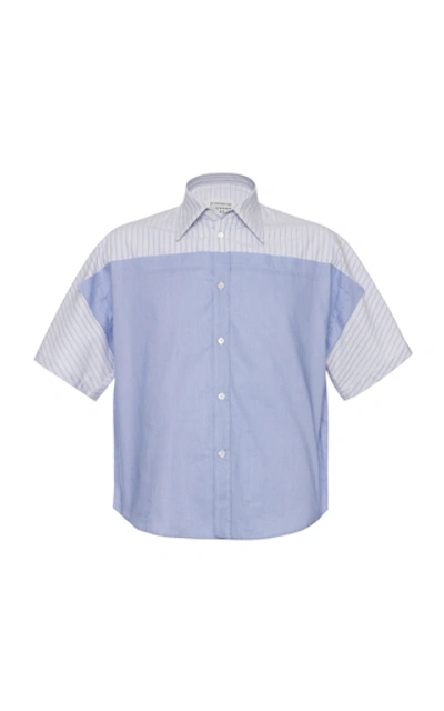 Shop Maison Margiela Fancy Striped Cropped Cotton Shirt In Blue