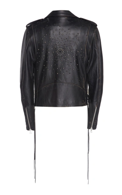 Shop Amiri Embellished Leather Biker Jacket In Black