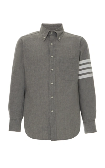 Shop Thom Browne Four-stripe Chambray Button-down Shirt In Grey