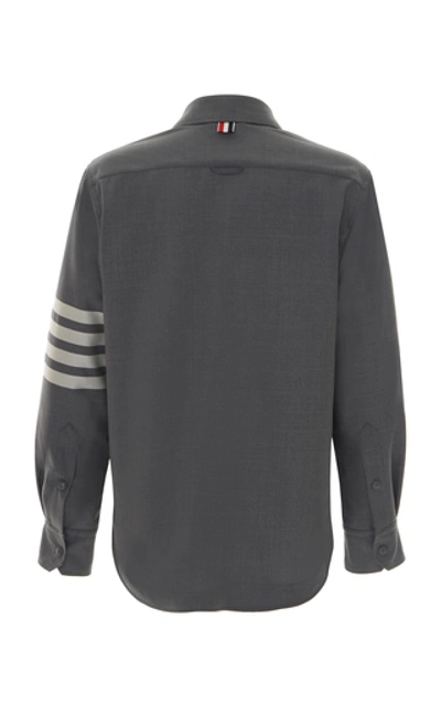 Shop Thom Browne Four-stripe Chambray Button-down Shirt In Grey