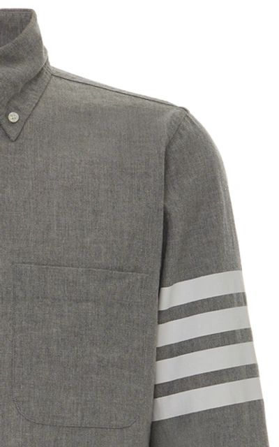Shop Thom Browne Four-stripe Chambray Button-down Shirt In Grey