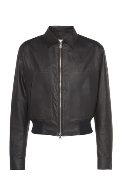 Shop Bottega Veneta Leather Bomber Jacket In Black