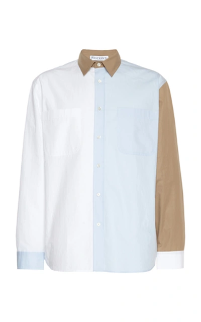 Shop Jw Anderson Color-block Cotton-poplin Shirt In Blue