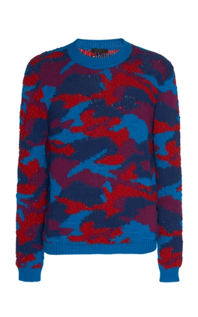 Shop Prada Intarsia Cotton Sweater In Blue