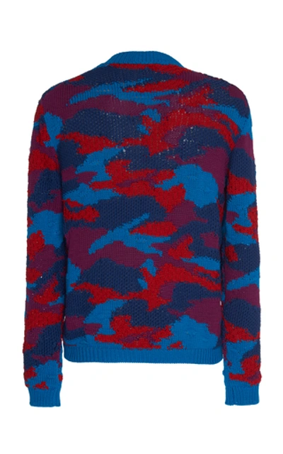 Shop Prada Intarsia Cotton Sweater In Blue