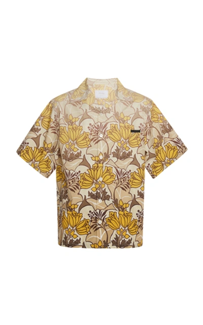 Shop Prada Printed Cotton-poplin Shirt