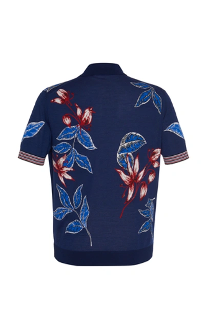 Shop Prada Floral-jacquard Polo Shirt In Navy