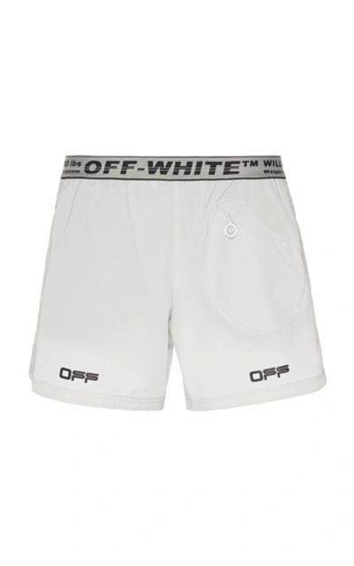 Shop Off-white Logo Cotton-blend Track Shorts In Grey