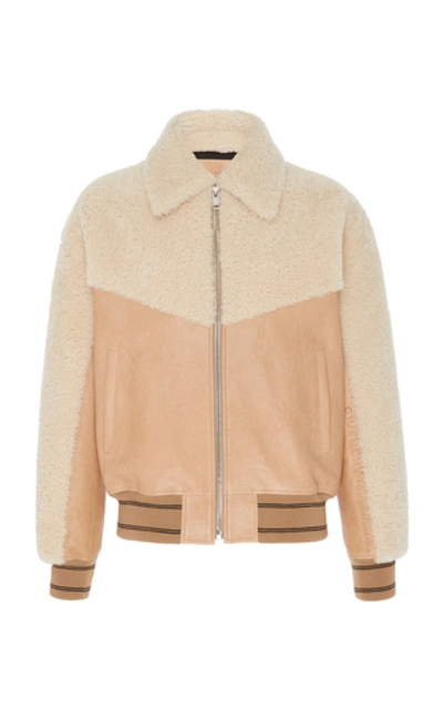 Shop Givenchy Leather And Shearling Bomber Jacket In Neutral