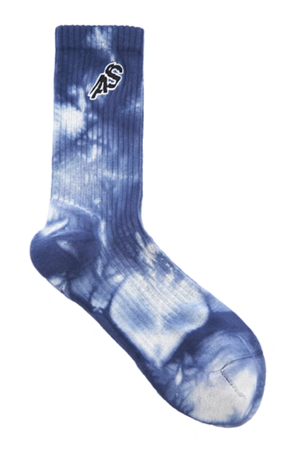Shop Acne Studios Logo-printed Tie-dye Cotton-blend Socks In Navy