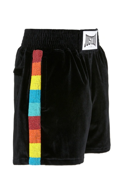 Shop Just Don Islanders Rainbow Velvet Boxing Short In Black
