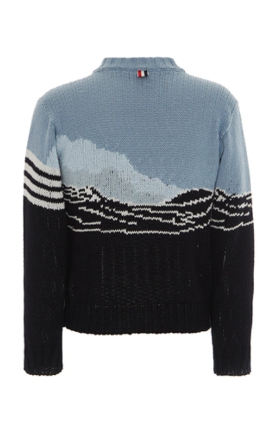 Shop Thom Browne Dolphin Intarsia-knit Cotton-blend Sweater In Navy