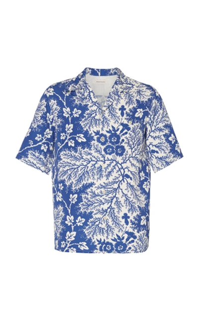 Shop Alexander Mcqueen Camp-collar Printed Cotton-poplin Shirt In Blue