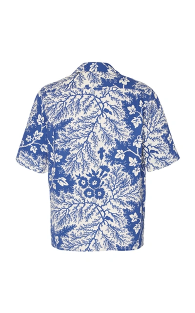 Shop Alexander Mcqueen Camp-collar Printed Cotton-poplin Shirt In Blue