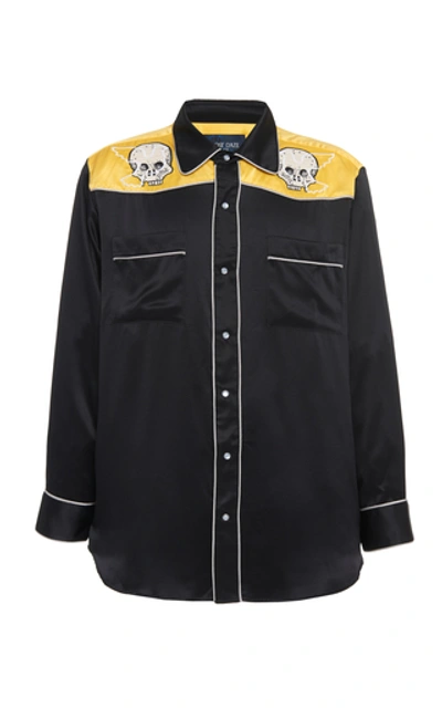 Shop Lost Daze Embroidered Silk-satin Western Shirt In Black