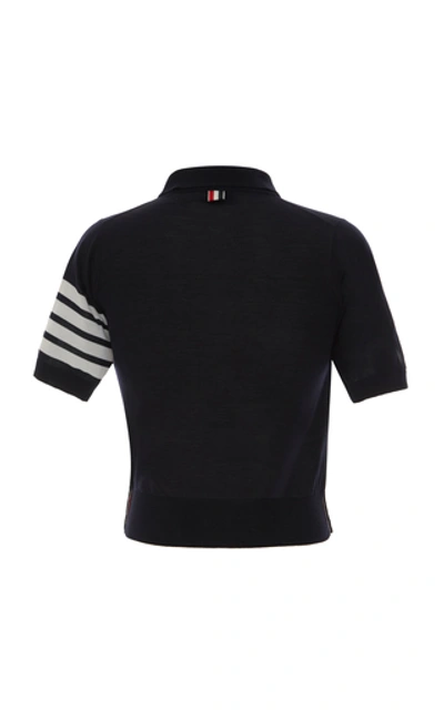 Shop Thom Browne Short-sleeve Four-stripe Wool Polo Shirt In Navy