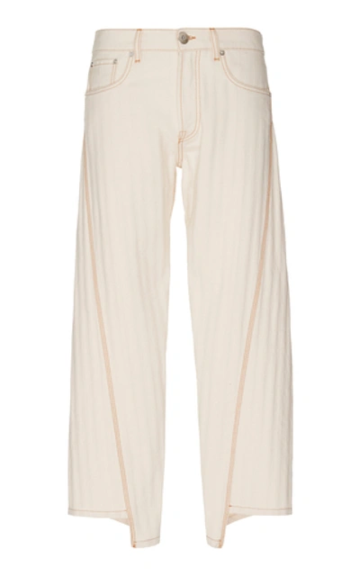 Shop Lanvin Cropped Pleated Wide-leg Jeans In White