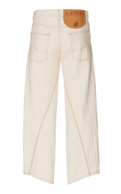 Shop Lanvin Cropped Pleated Wide-leg Jeans In White