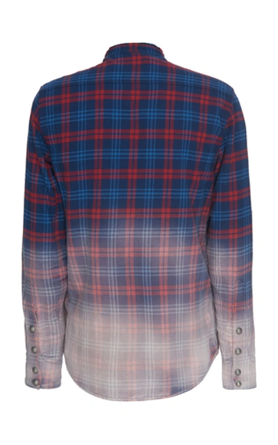 Shop Balmain Embroidered Plaid Gradient Cotton Shirt In Red