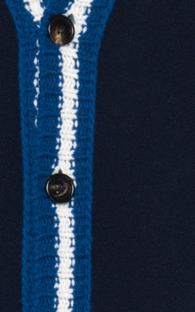 Shop Marni Striped Wool Cardigan In Navy