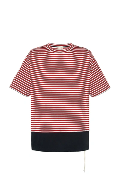 Shop Marni Logo-embroidered Striped Cotton-jersey T-shirt In Orange