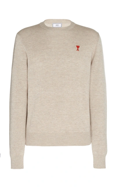 Shop Ami Alexandre Mattiussi Logo-embroidered Wool Sweater In Neutral